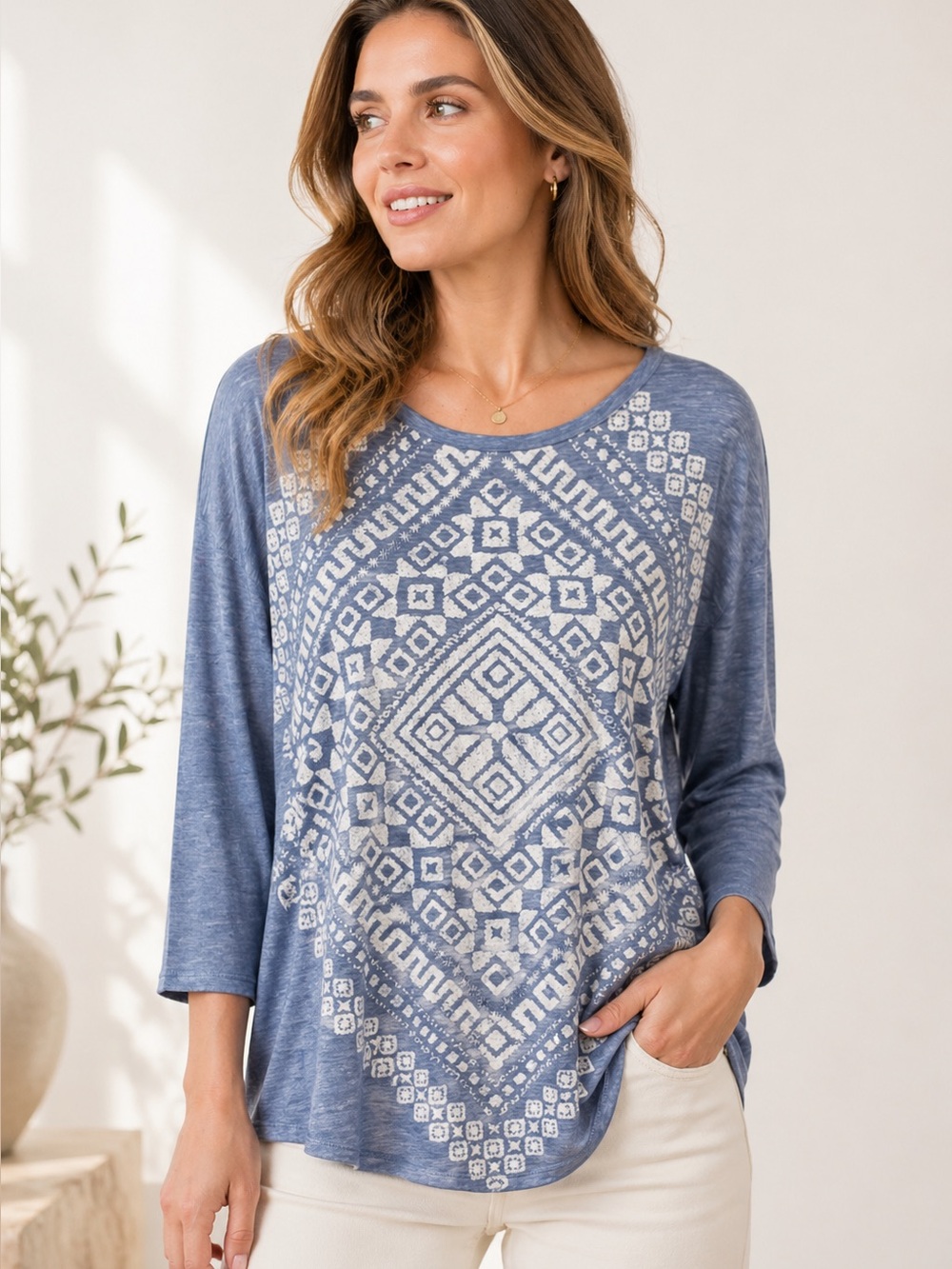 Lucky Brand Geometric Graphic Long Sleeve Top